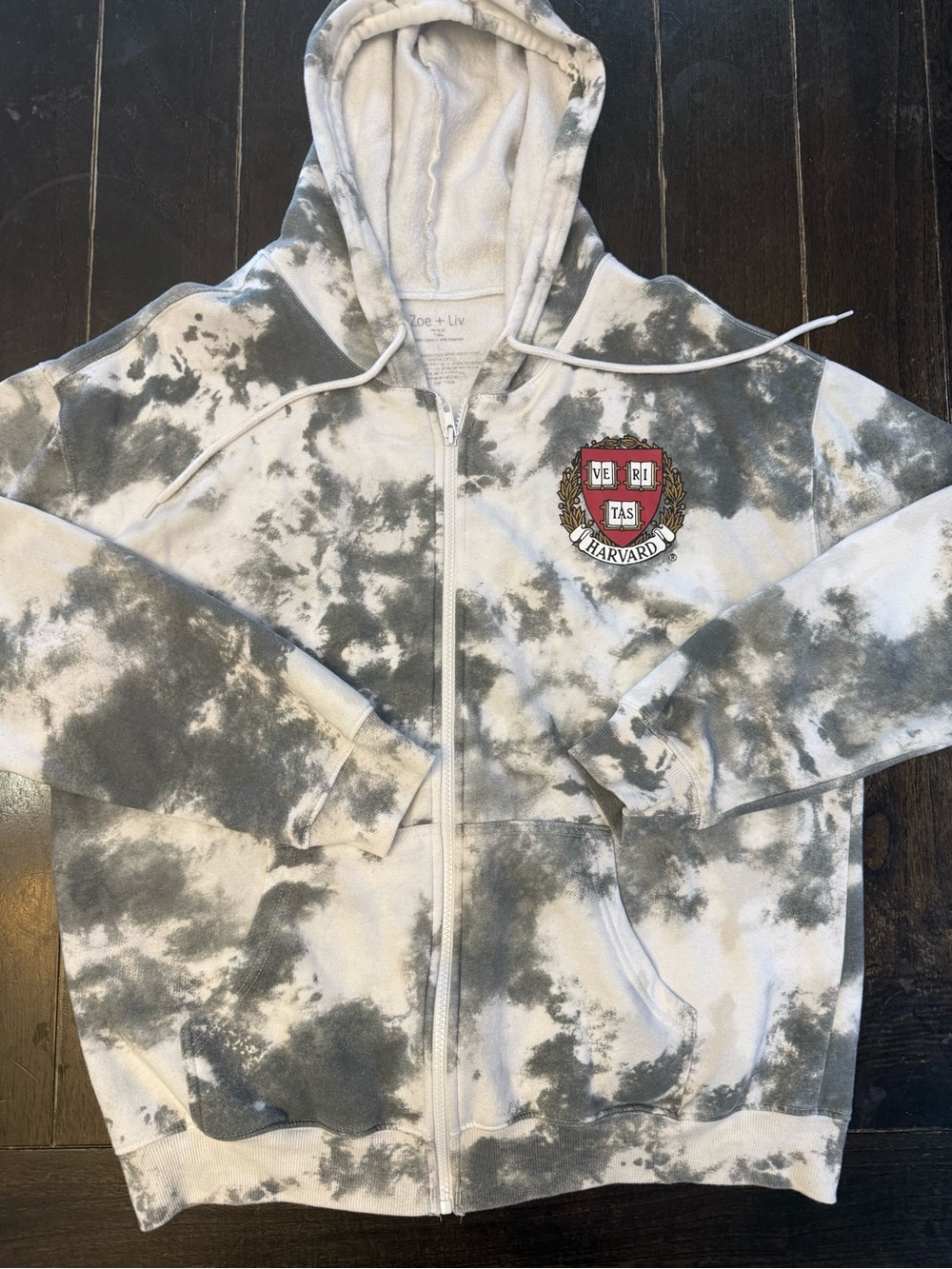 Zoe + Liv Harvard Athletics full-zip hoodie in a gray and white tie-dye L 23.5β